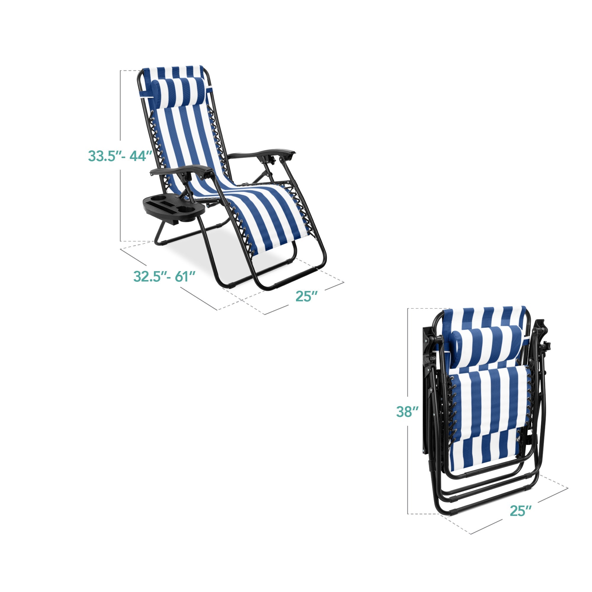Set of 2 Adjustable Zero Gravity Patio Chair Recliners w/ Cup Holders
