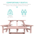 6-Person Circular Wooden Picnic Table w/ Umbrella Hole, 3 Benches