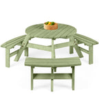 6-Person Circular Wooden Picnic Table w/ Umbrella Hole, 3 Benches