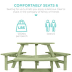 6-Person Circular Wooden Picnic Table w/ Umbrella Hole, 3 Benches