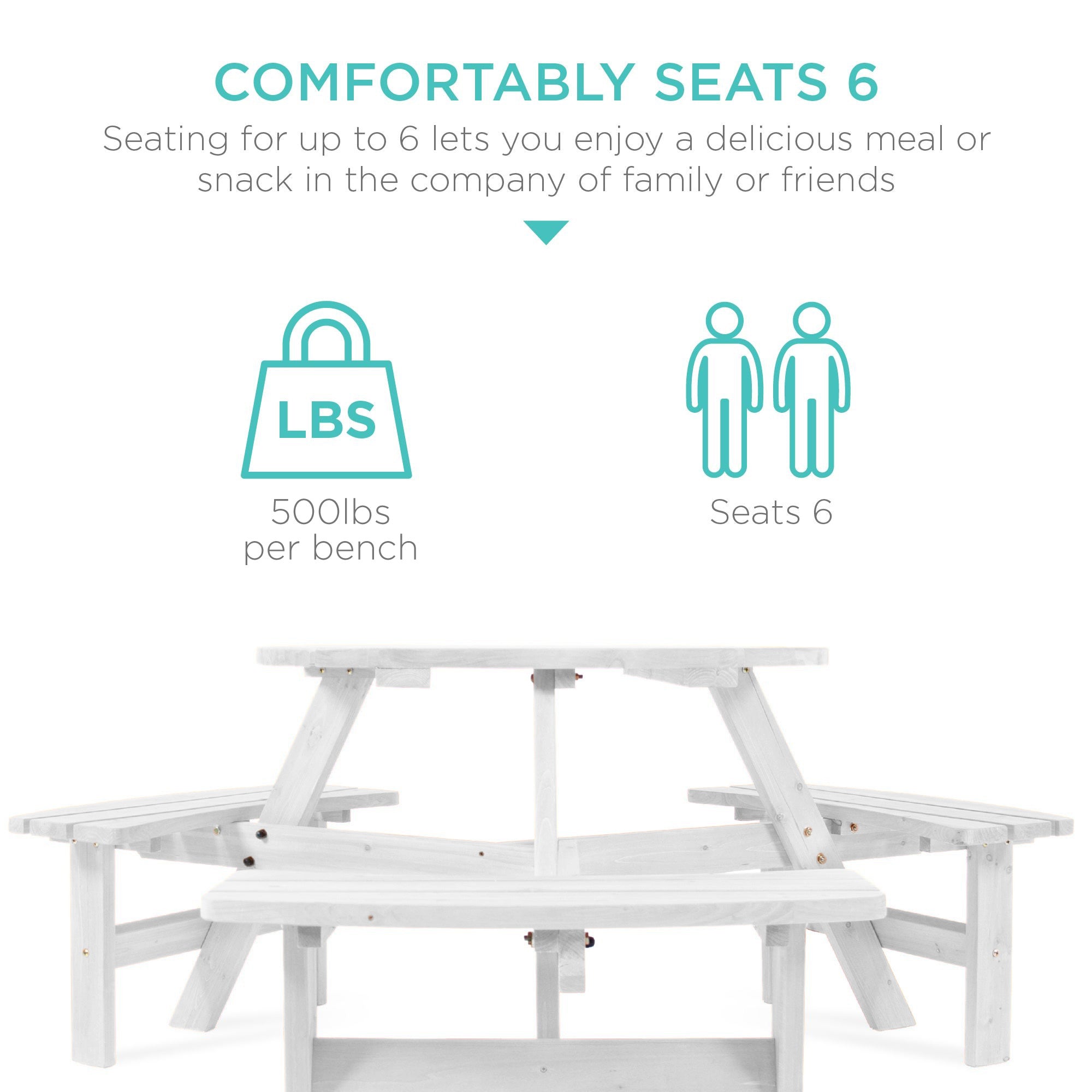 6-Person Circular Wooden Picnic Table w/ Umbrella Hole, 3 Benches