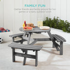 6-Person Circular Wooden Picnic Table w/ Umbrella Hole, 3 Benches
