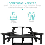 6-Person Circular Wooden Picnic Table w/ Umbrella Hole, 3 Benches