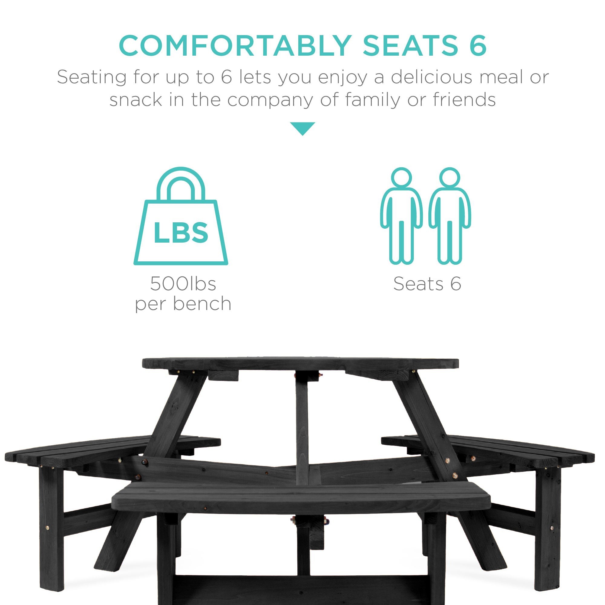 6-Person Circular Wooden Picnic Table w/ Umbrella Hole, 3 Benches