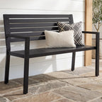 Outdoor Metal Patio Garden Bench, 790lb Capacity, Steel Slatted Seat