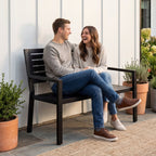 Outdoor Metal Patio Garden Bench, 790lb Capacity, Steel Slatted Seat