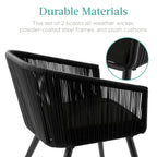 Set of 2 Outdoor Woven Wicker Patio Dining Chairs, 250lb Capacity