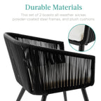 Set of 2 Outdoor Woven Wicker Patio Dining Chairs, 250lb Capacity