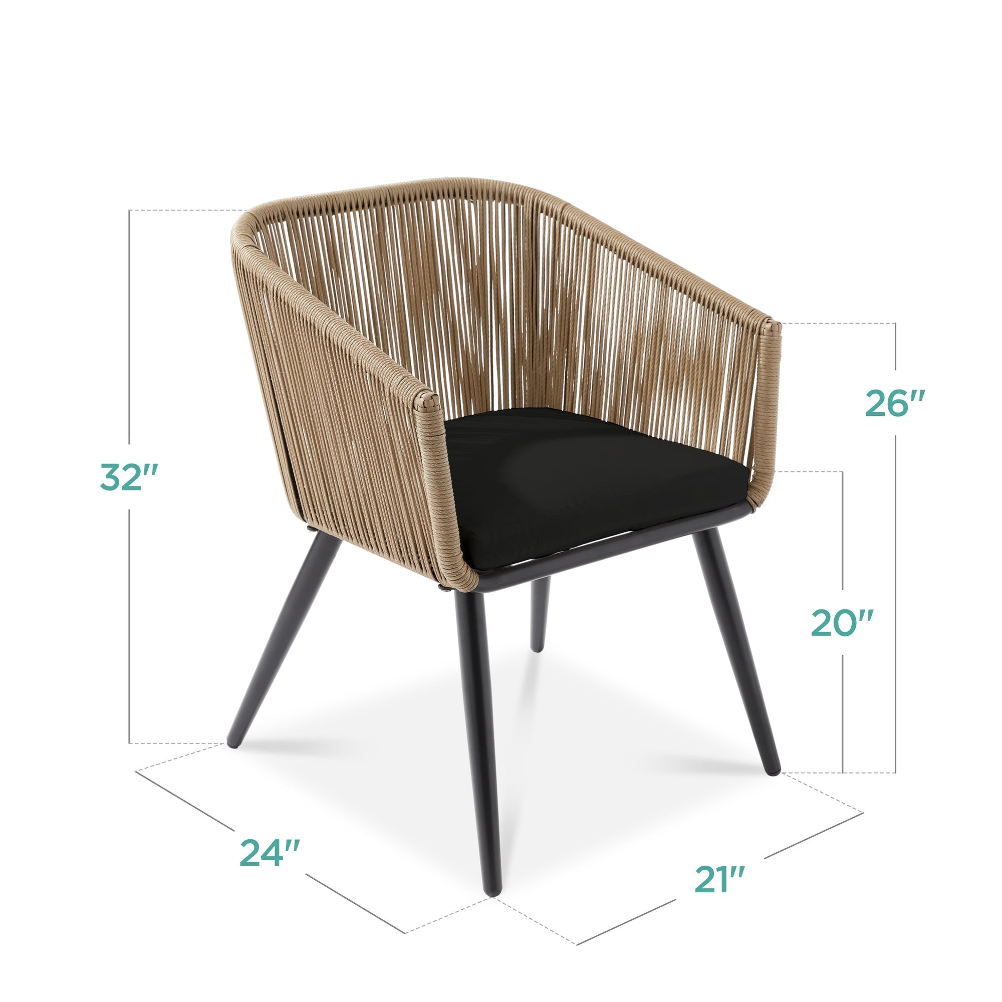 Set of 2 Outdoor Woven Wicker Patio Dining Chairs, 250lb Capacity
