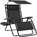 30" Wide Folding Zero Gravity Patio Lounge Chair w/Adjustable Canopy Shade
