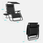 30" Wide Folding Zero Gravity Patio Lounge Chair w/Adjustable Canopy Shade