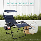 30" Wide Folding Zero Gravity Patio Lounge Chair w/Adjustable Canopy Shade