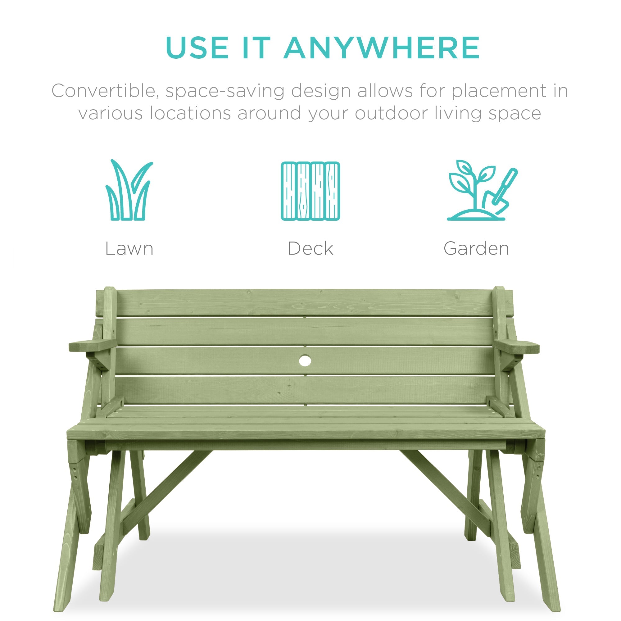 2-in-1 Outdoor Interchangeable Wooden Picnic Table/Garden Bench