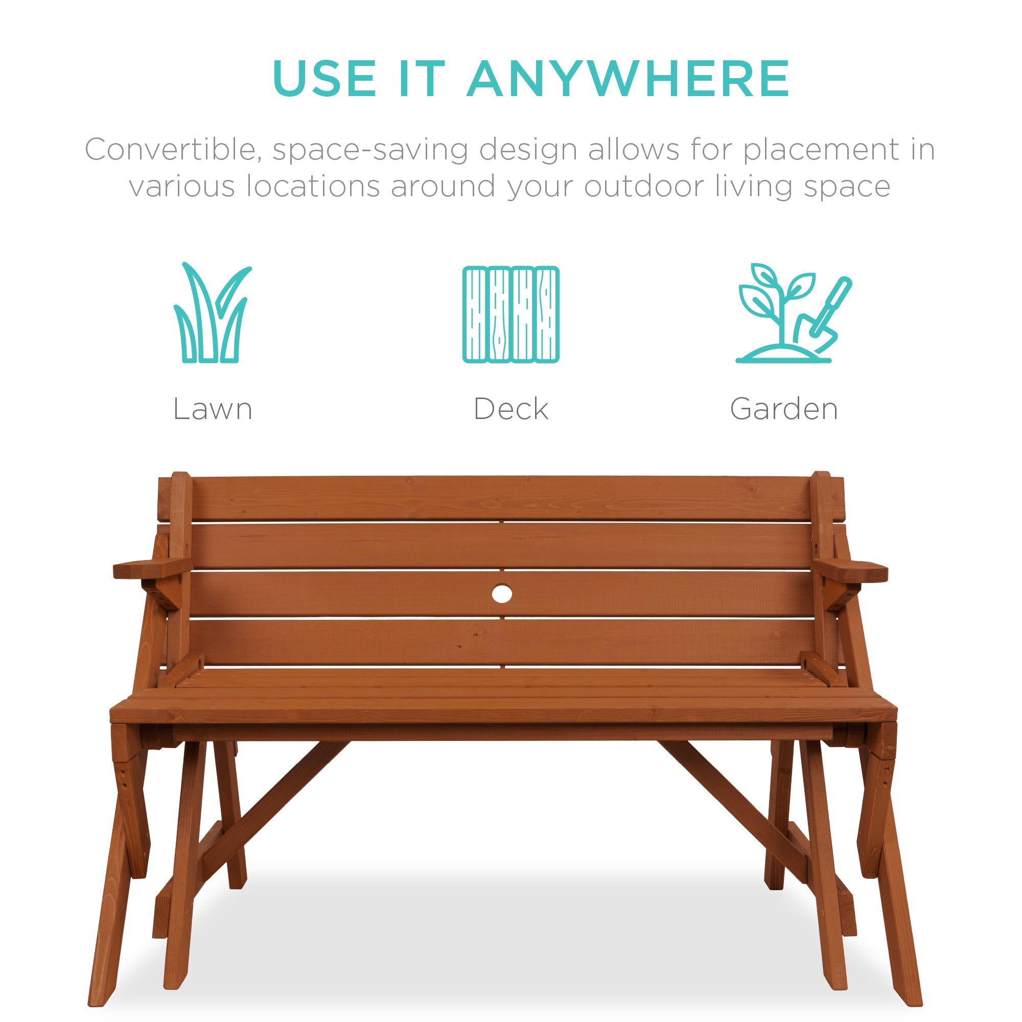 2-in-1 Outdoor Interchangeable Wooden Picnic Table/Garden Bench