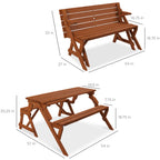 2-in-1 Outdoor Interchangeable Wooden Picnic Table/Garden Bench