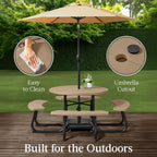 8-Person Circular Picnic Table w/ Umbrella Hole, 4 Benches