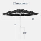 10ft 3-Tier Patio Market Umbrella White Pole, Push Button Tilt, Crank Lift