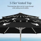 10ft 3-Tier Patio Market Umbrella White Pole, Push Button Tilt, Crank Lift