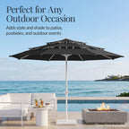 10ft 3-Tier Patio Market Umbrella White Pole, Push Button Tilt, Crank Lift
