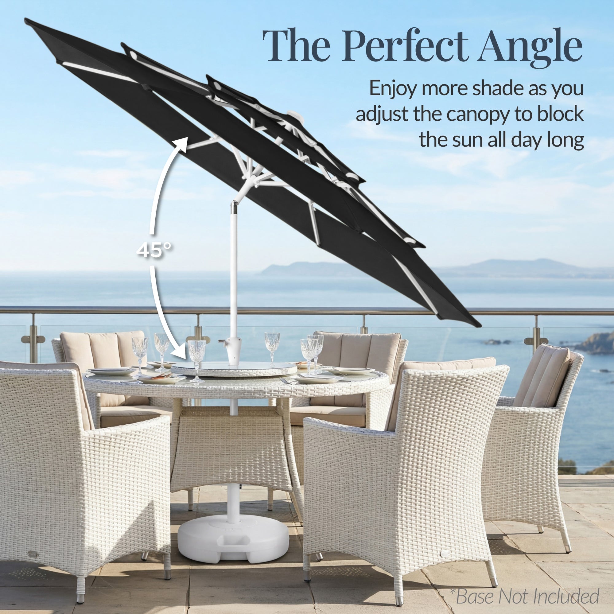 10ft 3-Tier Patio Market Umbrella White Pole, Push Button Tilt, Crank Lift