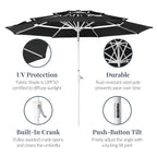 10ft 3-Tier Patio Market Umbrella White Pole, Push Button Tilt, Crank Lift