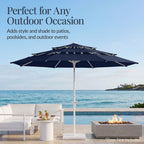 10ft 3-Tier Patio Market Umbrella White Pole, Push Button Tilt, Crank Lift
