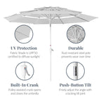 10ft 3-Tier Patio Market Umbrella White Pole, Push Button Tilt, Crank Lift