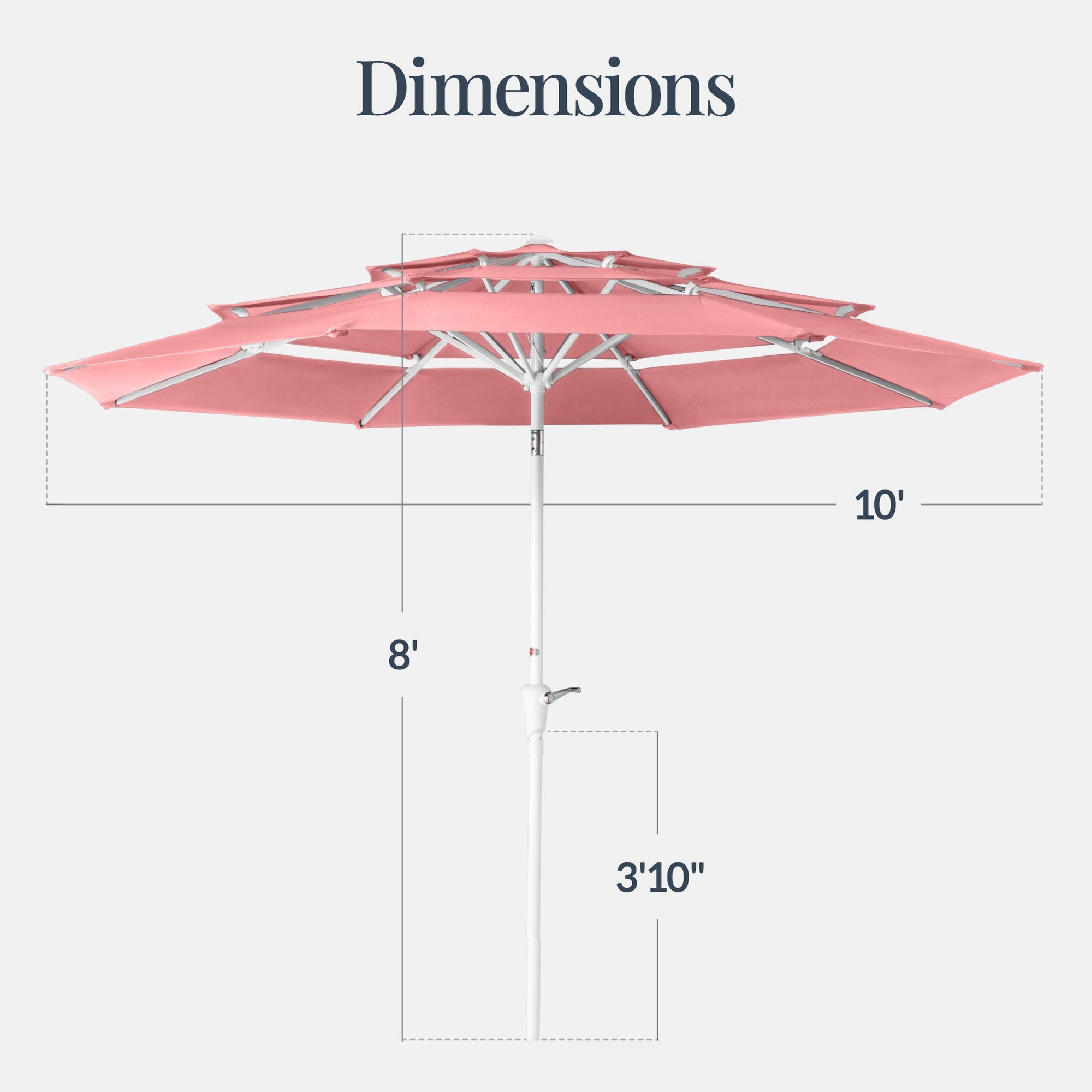 10ft 3-Tier Patio Market Umbrella White Pole, Push Button Tilt, Crank Lift