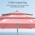 10ft 3-Tier Patio Market Umbrella White Pole, Push Button Tilt, Crank Lift