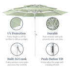 10ft 3-Tier Patio Market Umbrella White Pole, Push Button Tilt, Crank Lift