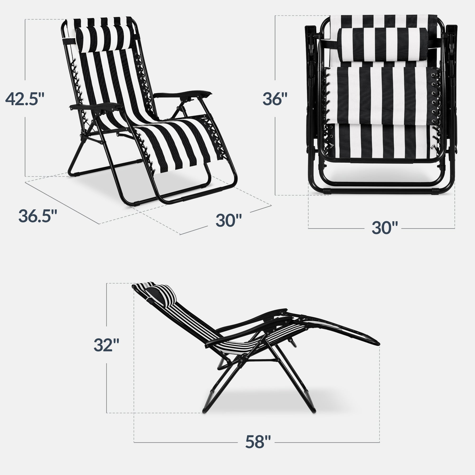 Set of 2 Extra Wide Adjustable Zero Gravity Patio Chair Recliners