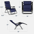 Set of 2 Extra Wide Adjustable Zero Gravity Patio Chair Recliners