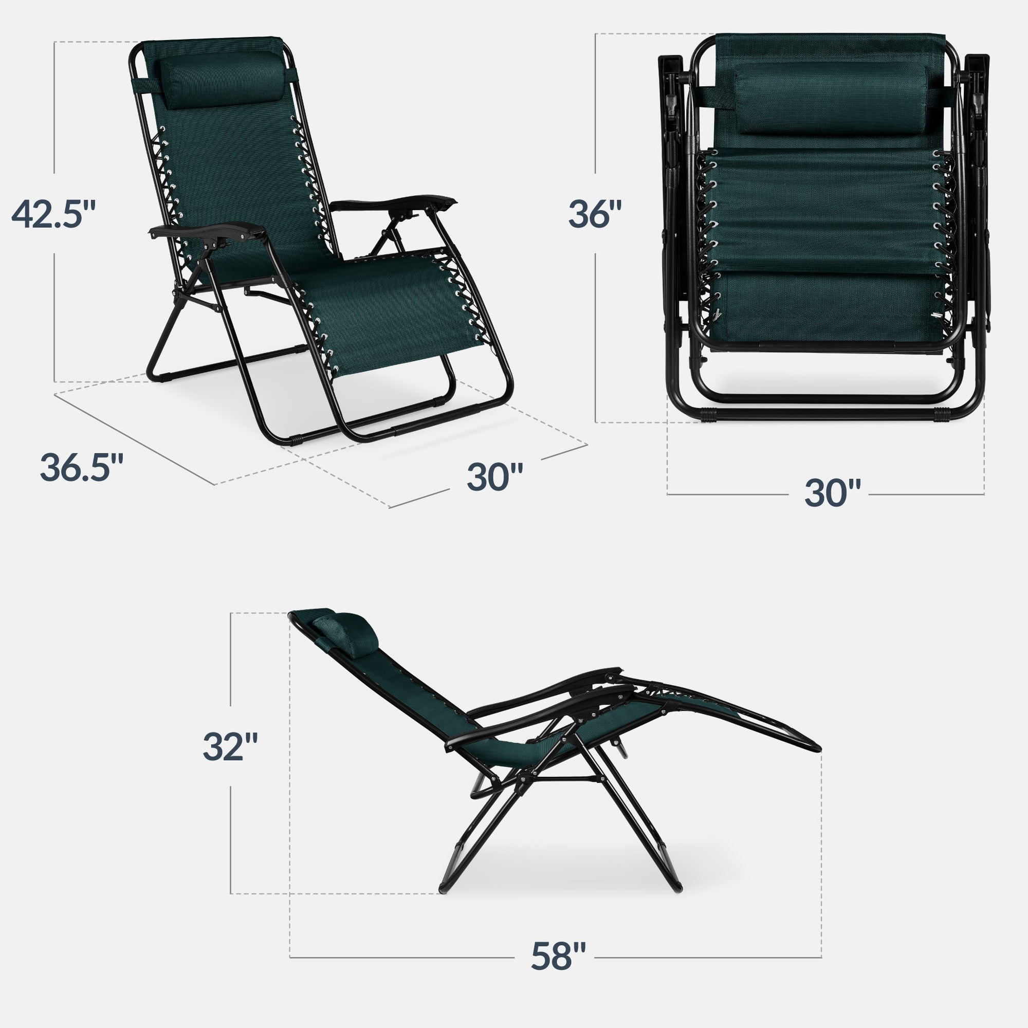 Set of 2 Extra Wide Adjustable Zero Gravity Patio Chair Recliners