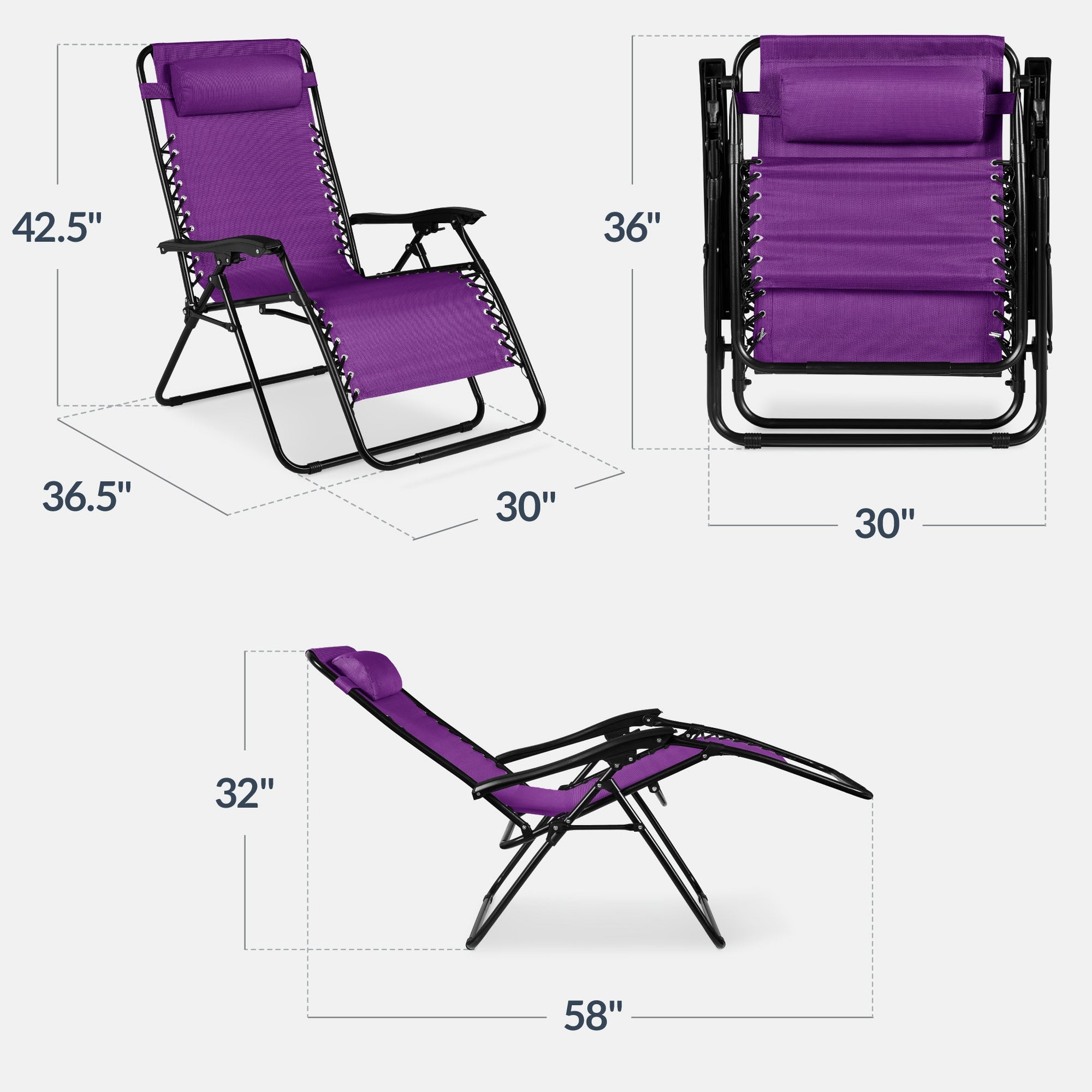 Set of 2 Extra Wide Adjustable Zero Gravity Patio Chair Recliners