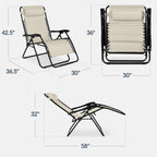 Set of 2 Extra Wide Adjustable Zero Gravity Patio Chair Recliners
