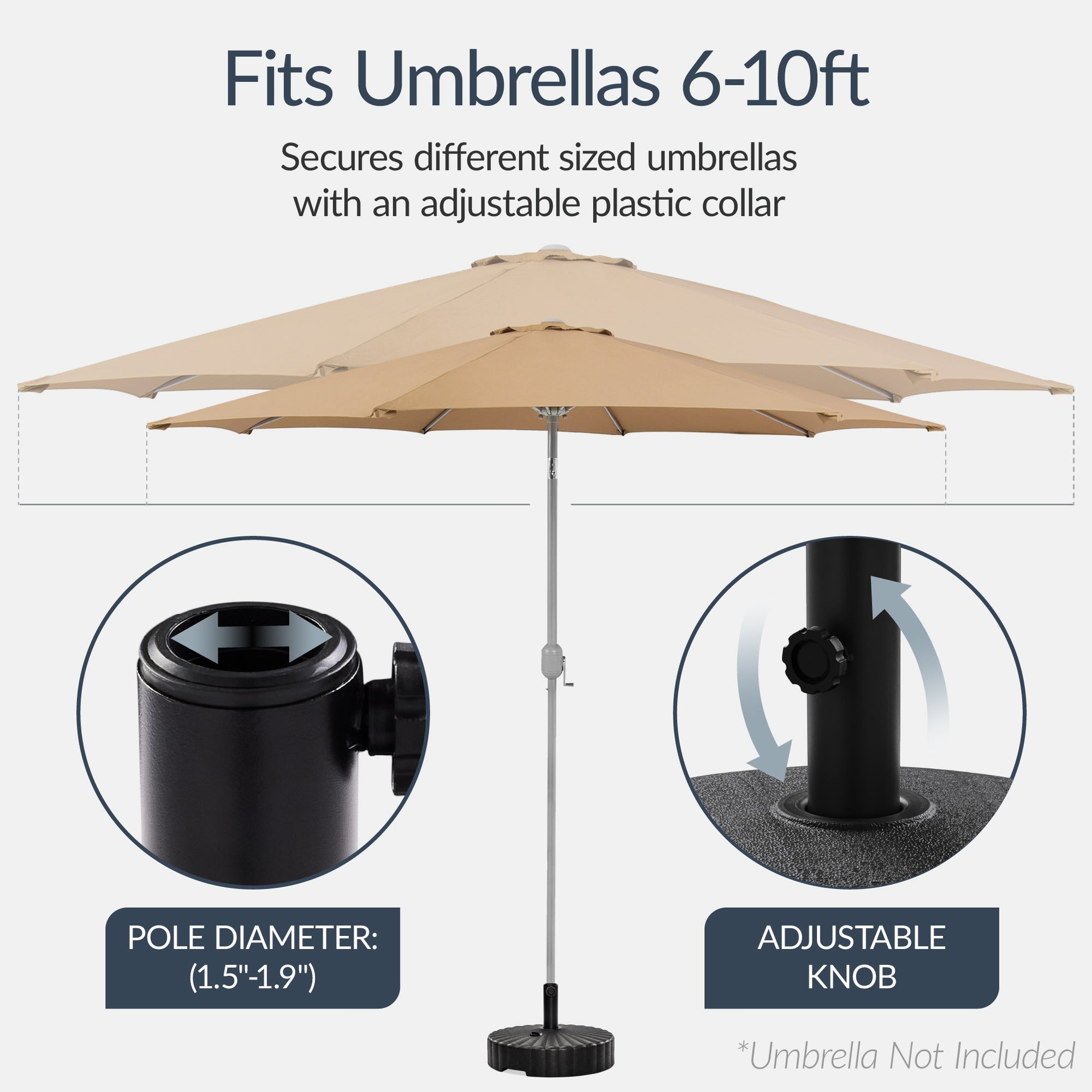 Plastic Patio Umbrella Base Pole Holder Accessory w/ Adjustable Knob
