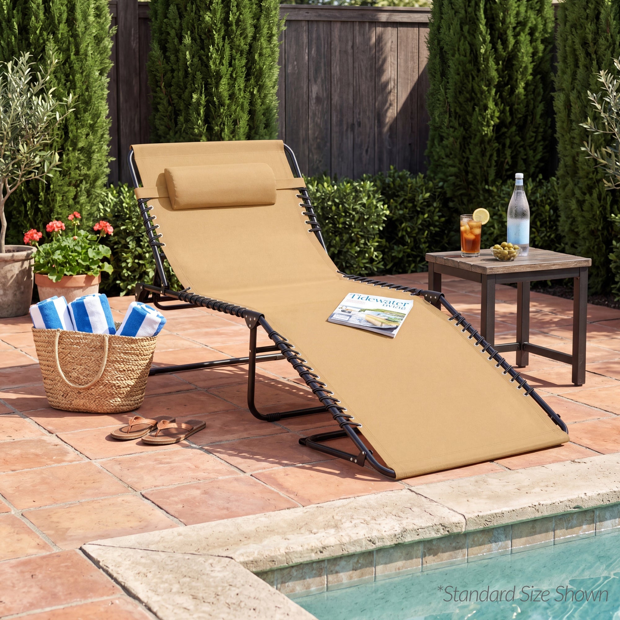 Extra Wide Patio Chaise Lounge Chair, Portable Folding Recliner