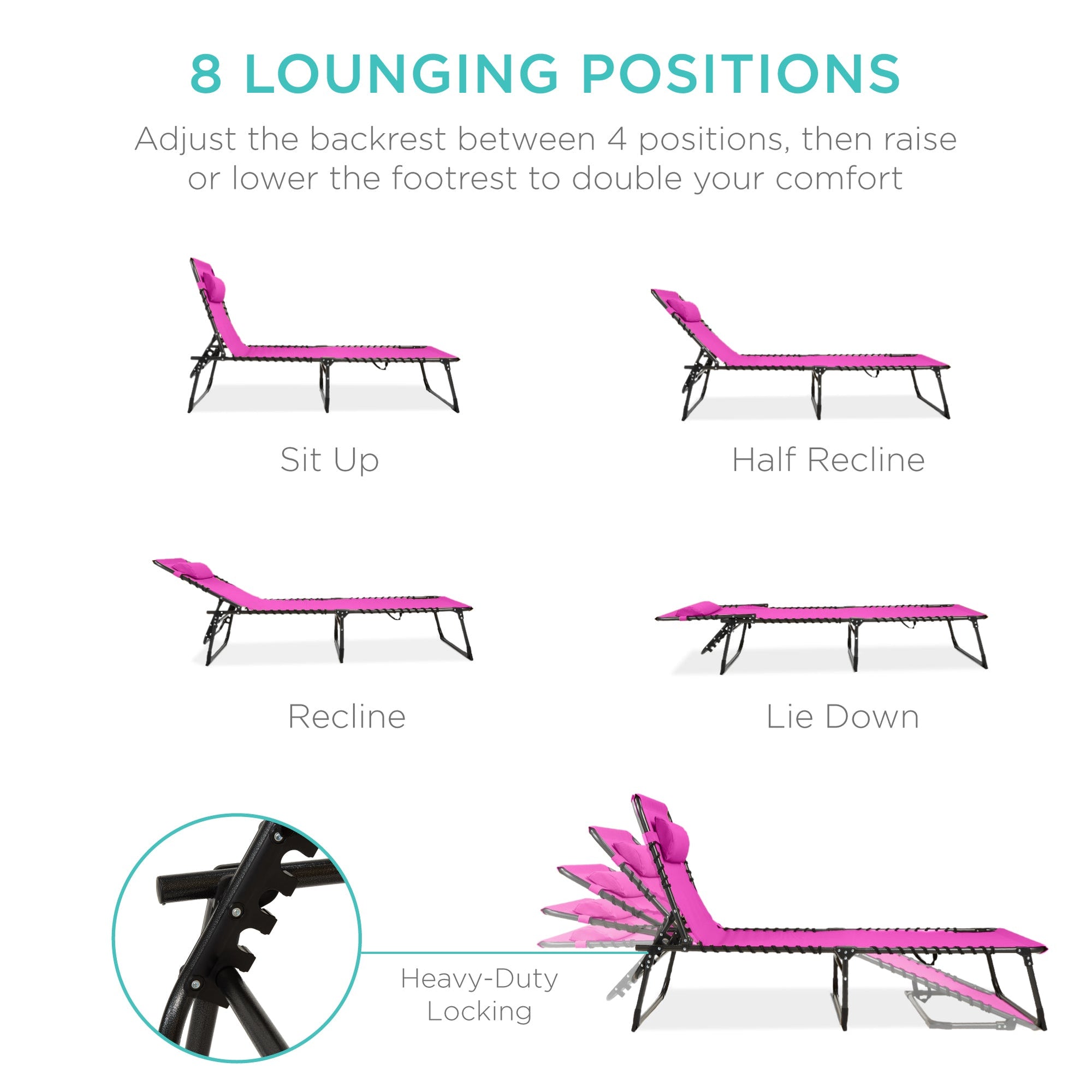 Extra Wide Patio Chaise Lounge Chair, Portable Folding Recliner