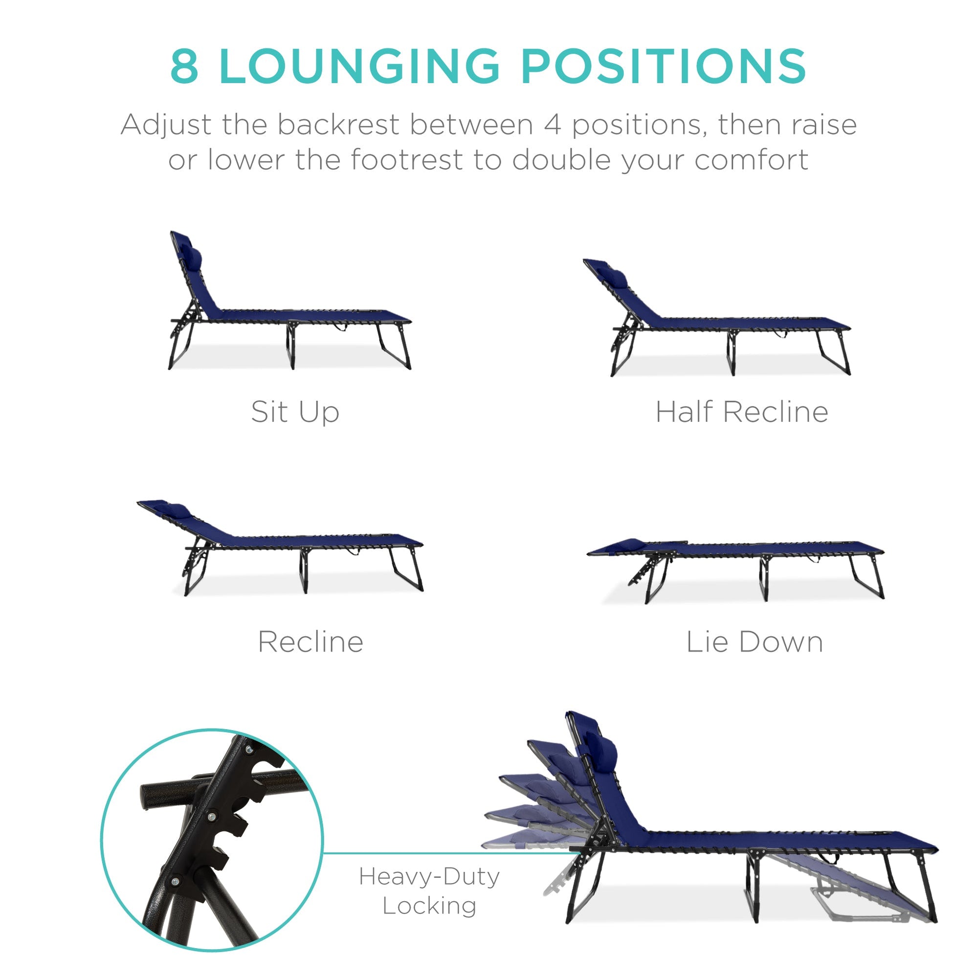 Extra Wide Patio Chaise Lounge Chair, Portable Folding Recliner