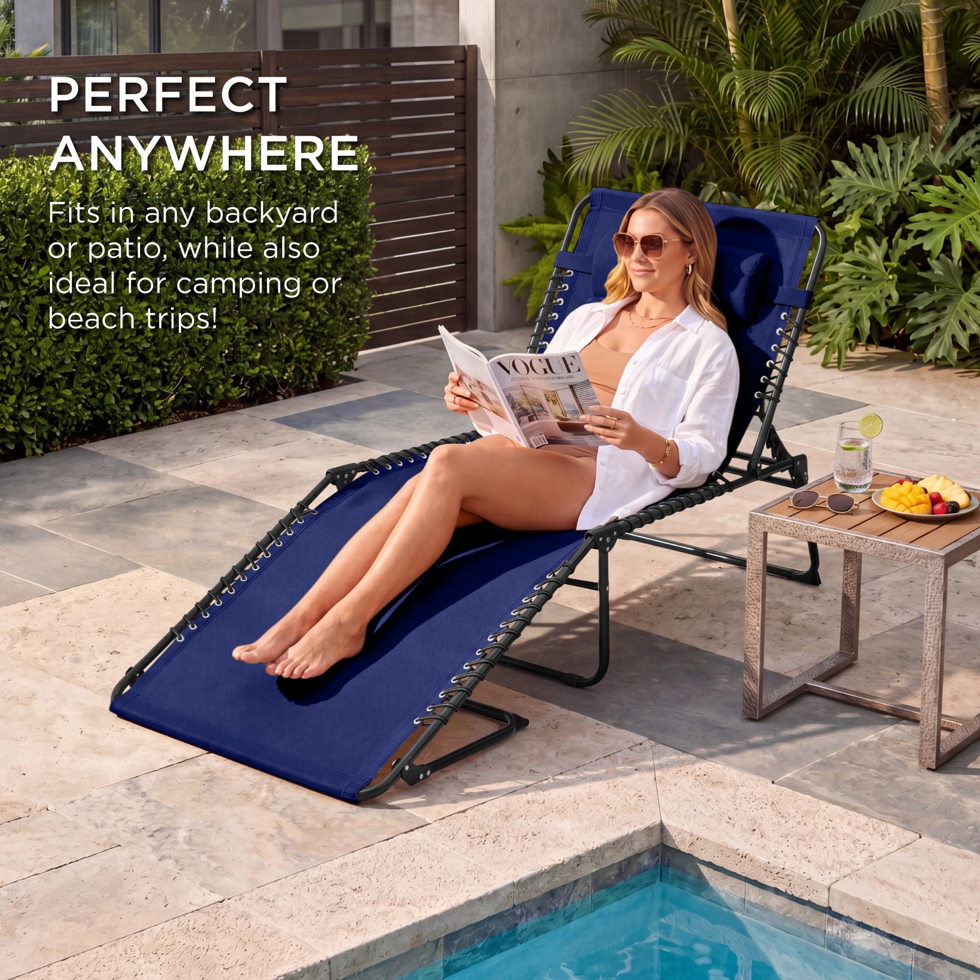 Extra Wide Patio Chaise Lounge Chair, Portable Folding Recliner