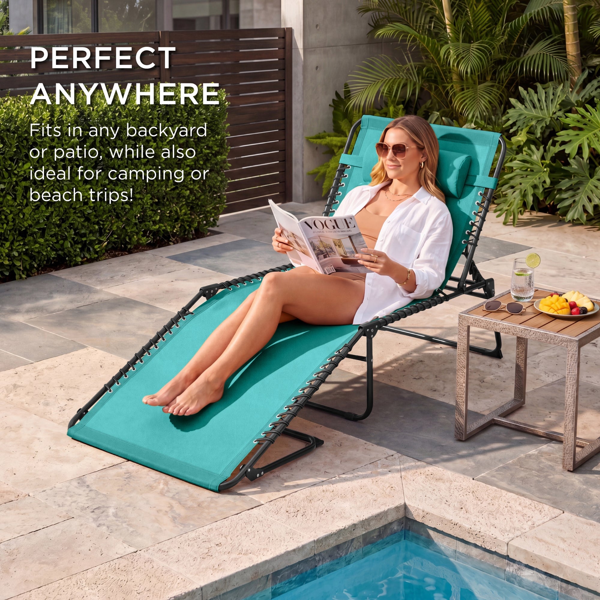 Extra Wide Patio Chaise Lounge Chair, Portable Folding Recliner