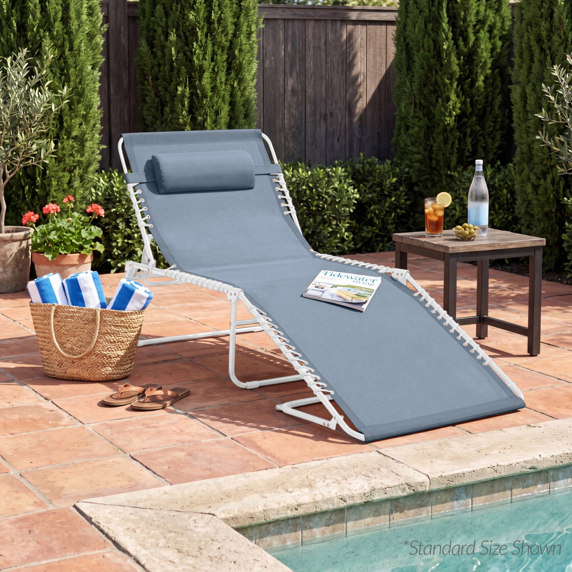 Extra Wide Patio Chaise Lounge Chair, Portable Folding Recliner