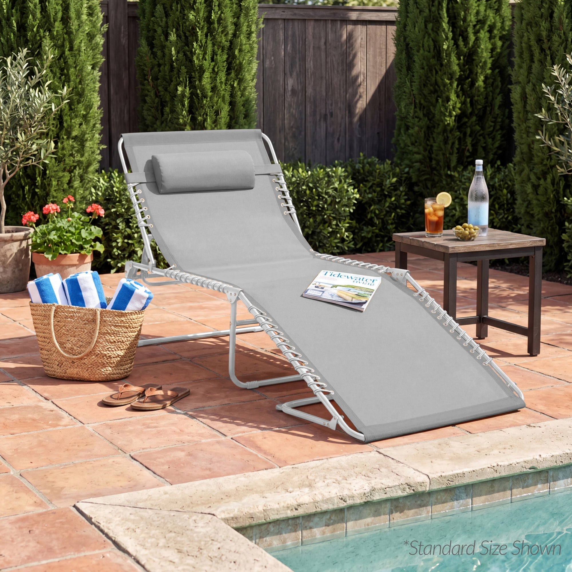 Extra Wide Patio Chaise Lounge Chair, Portable Folding Recliner
