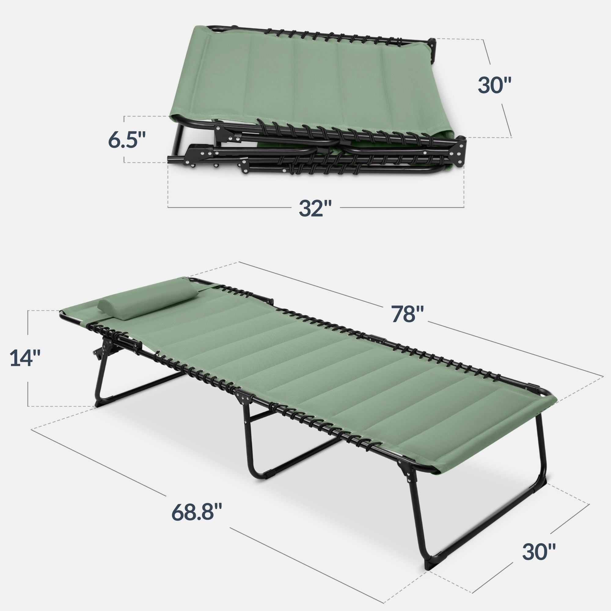 Extra Wide Padded Patio Chaise Lounge Chair, Portable Recliner 8 Positions