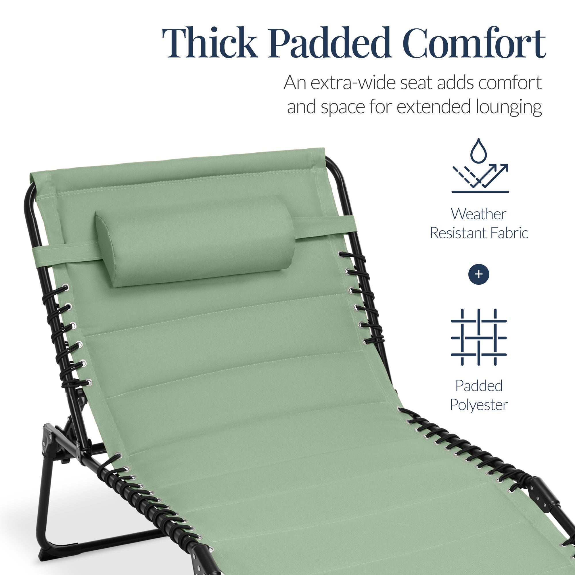 Extra Wide Padded Patio Chaise Lounge Chair, Portable Recliner 8 Positions