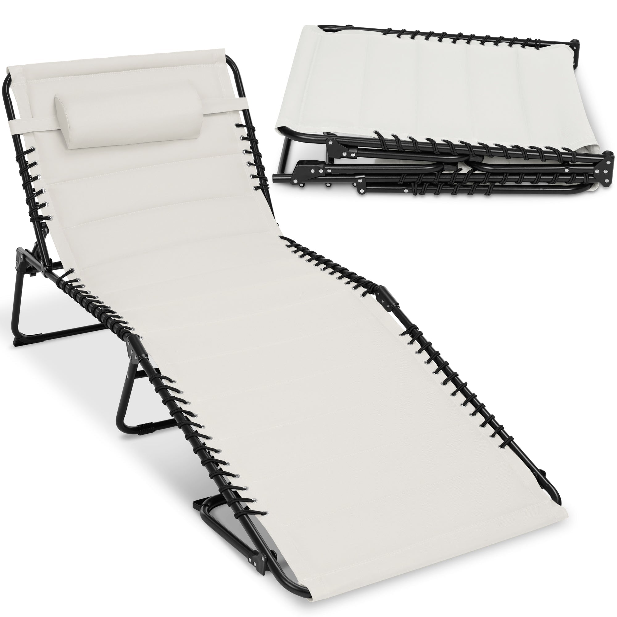 Extra Wide Padded Patio Chaise Lounge Chair, Portable Recliner 8 Positions