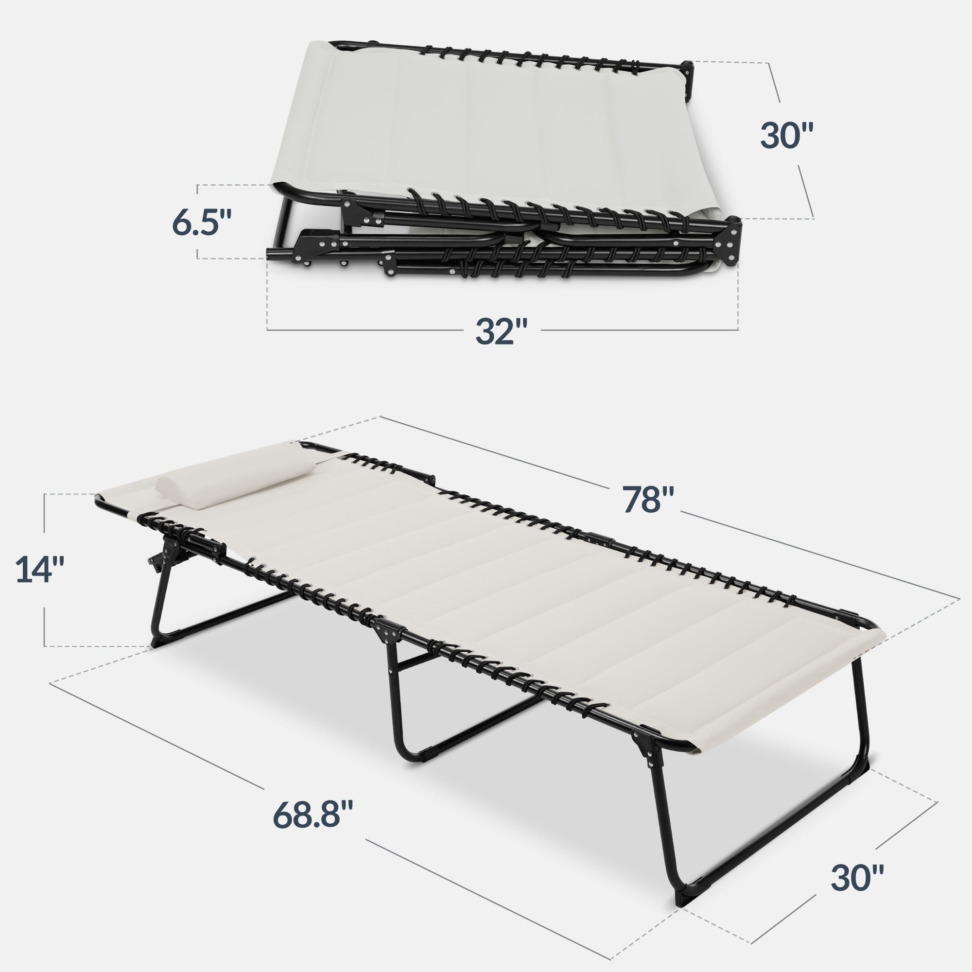 Extra Wide Padded Patio Chaise Lounge Chair, Portable Recliner 8 Positions