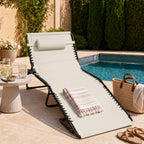 Extra Wide Padded Patio Chaise Lounge Chair, Portable Recliner 8 Positions