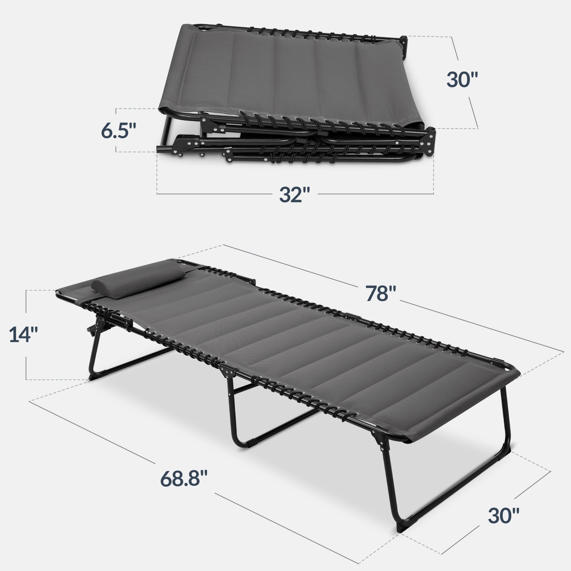 Extra Wide Padded Patio Chaise Lounge Chair, Portable Recliner 8 Positions
