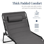 Extra Wide Padded Patio Chaise Lounge Chair, Portable Recliner 8 Positions
